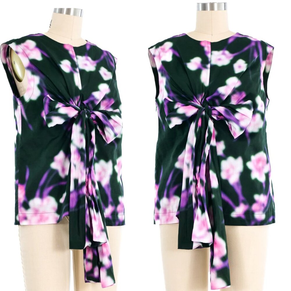 DRIES VAN NOTEN Floral Top with Wrap Bow